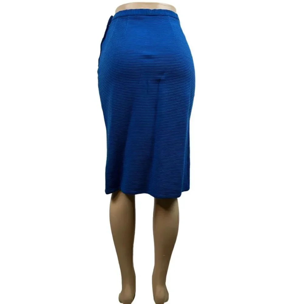 Vintage 80s Royal Blue Ribbed Pencil Wiggle Skirt Side Zipped